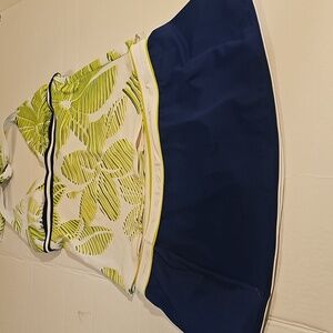 NWOT Nike SWIM Floral Halter Tankini and Skirt Lime Green/Blue Palms Size 14/12